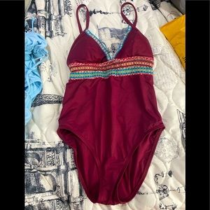 Junior Burgundy one piece swimsuit Size M.